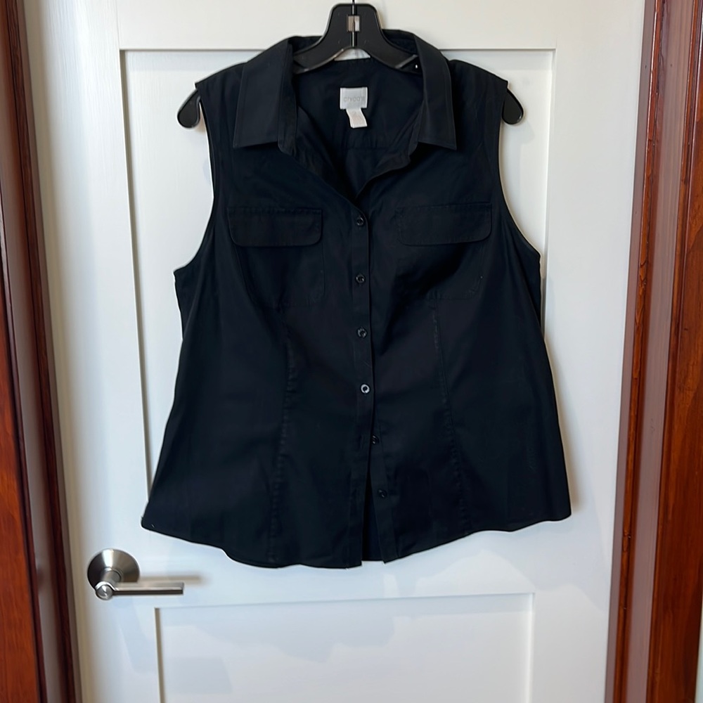 Chico’s size 2 black sleeveless blouse.